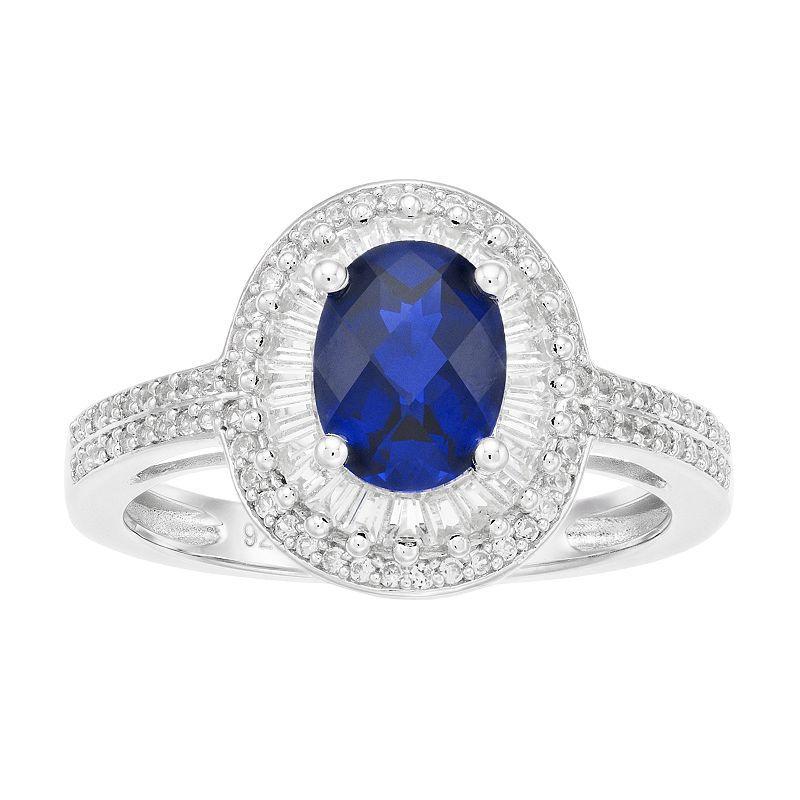 Sterling Silver Lab-Created Blue & White Sapphire Oval halo Ring, Womens Silvertone Product Image