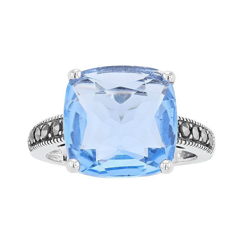 Lavish by TJM Sterling Silver Simulated Blue Quartz & Marcasite Statement Ring, Womens Product Image