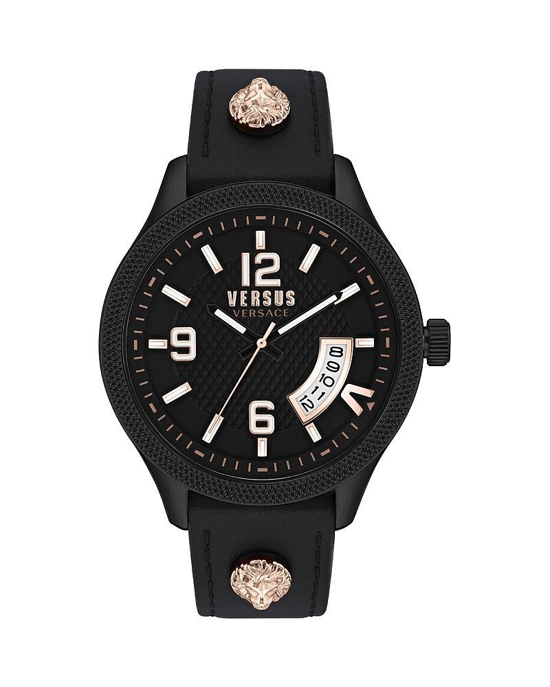 Versus Versace Mens Reale Three Hand Date Black Leather Watch 44mm - Black Product Image