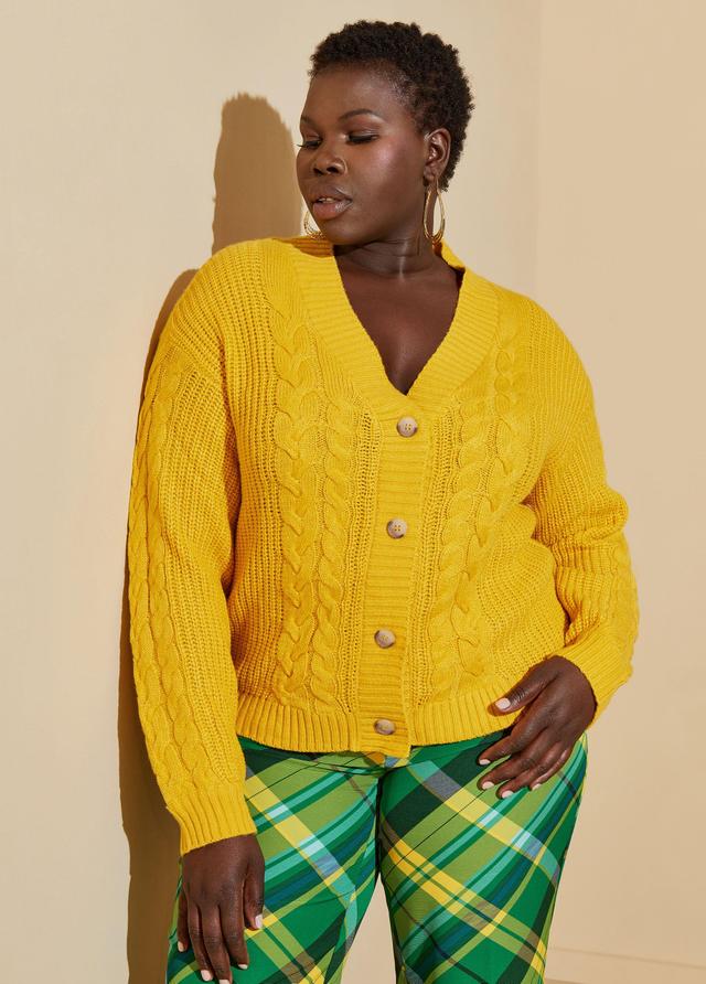 Plus Size Cable Knit Cardigan, - Ashley Stewart Product Image