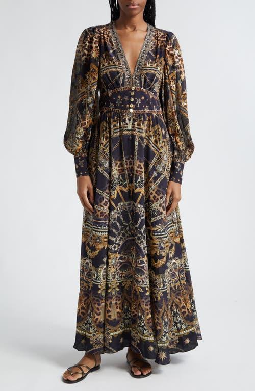 Camilla Masked at Moonlight Long Sleeve Silk Crepe Maxi Dress Product Image