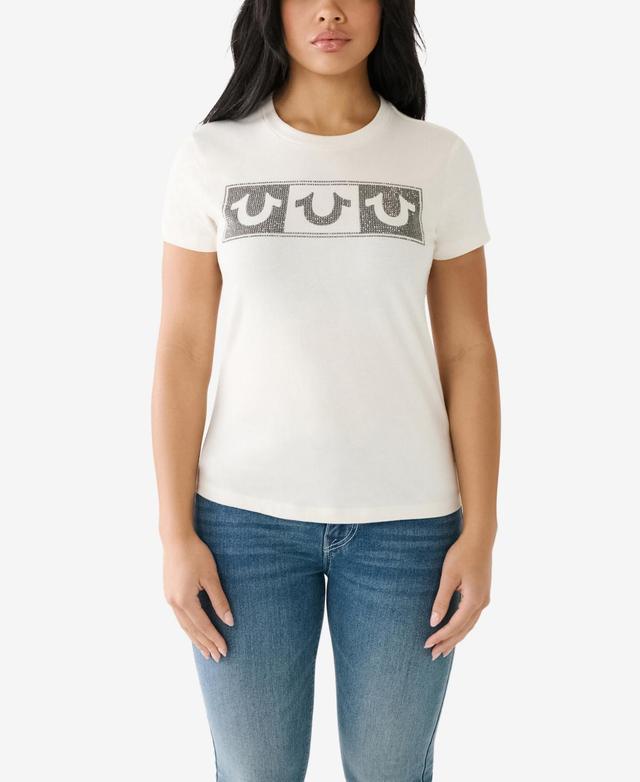 True Religion Womens Short Sleeve Crystal Horseshoe Crewneck T-shirt Product Image