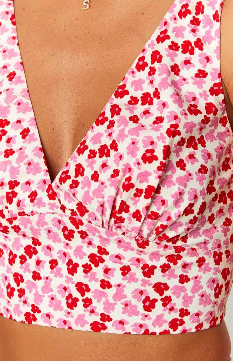 Dahlia Pink And Red Speckled Crop Top Product Image