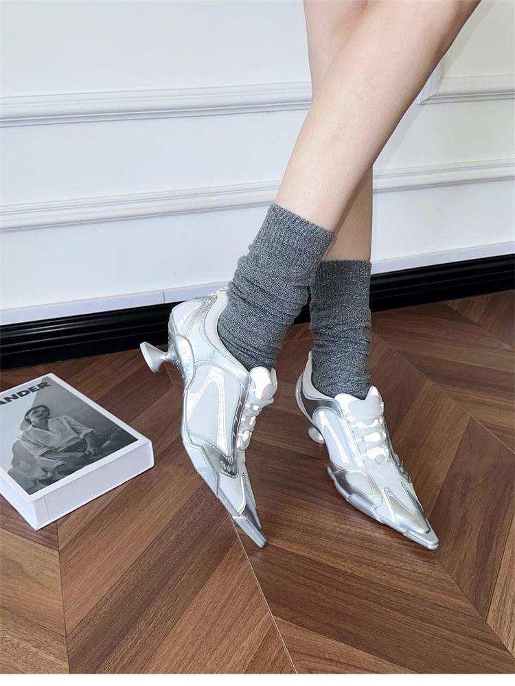 Pointed Toe Metallic High Heeled Sneakers Product Image