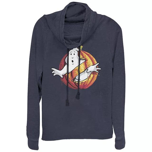 Juniors Ghostbusters Halloween Logo Cowlneck Graphic Lightweight Long Sleeve, Girls Blue Product Image