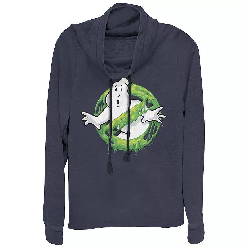 Womens Plus Size Ghostbusters Slimy Logo Cowlneck Graphic Lightweight Long Sleeve, Girls Blue Product Image