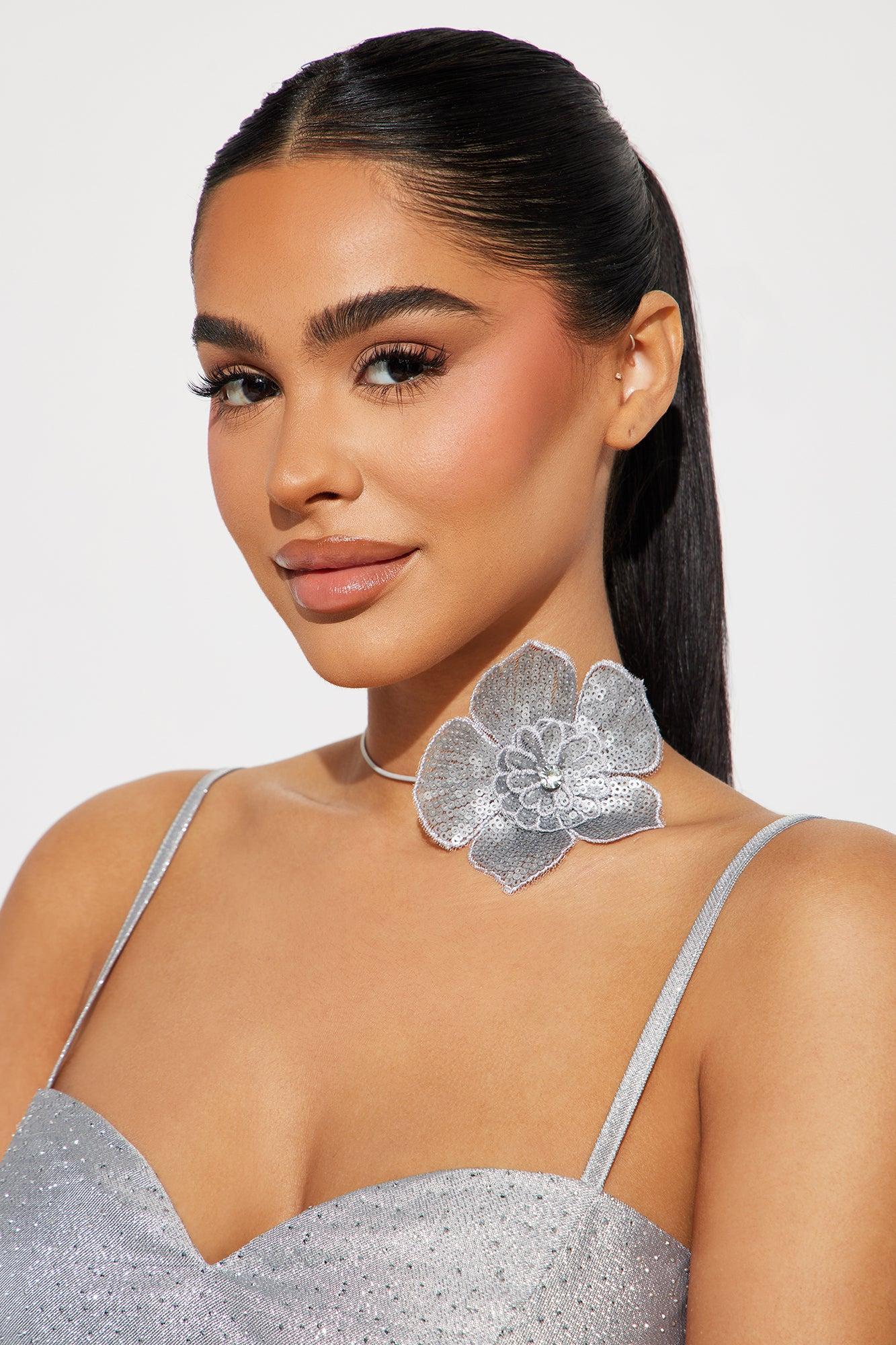 Oh So Sequin Floral Choker  - Silver Product Image