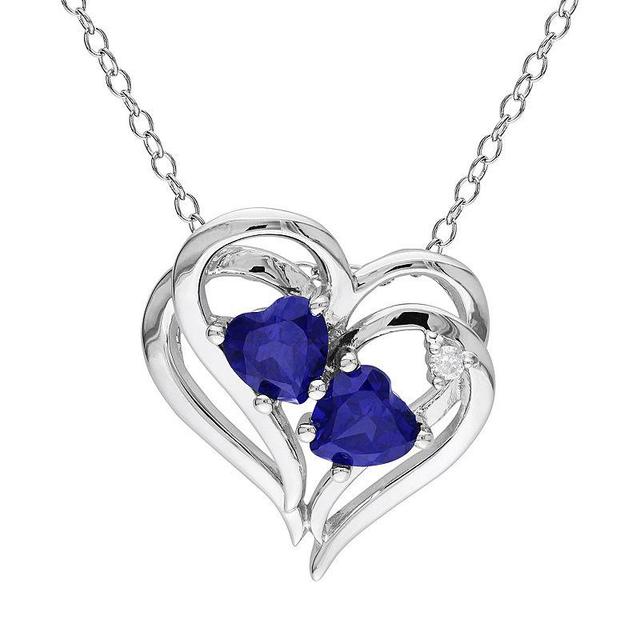 Stella Grace Sterling Silver Lab-Created Sapphire and Diamond Accent Heart Pendant, Womens Blue Product Image