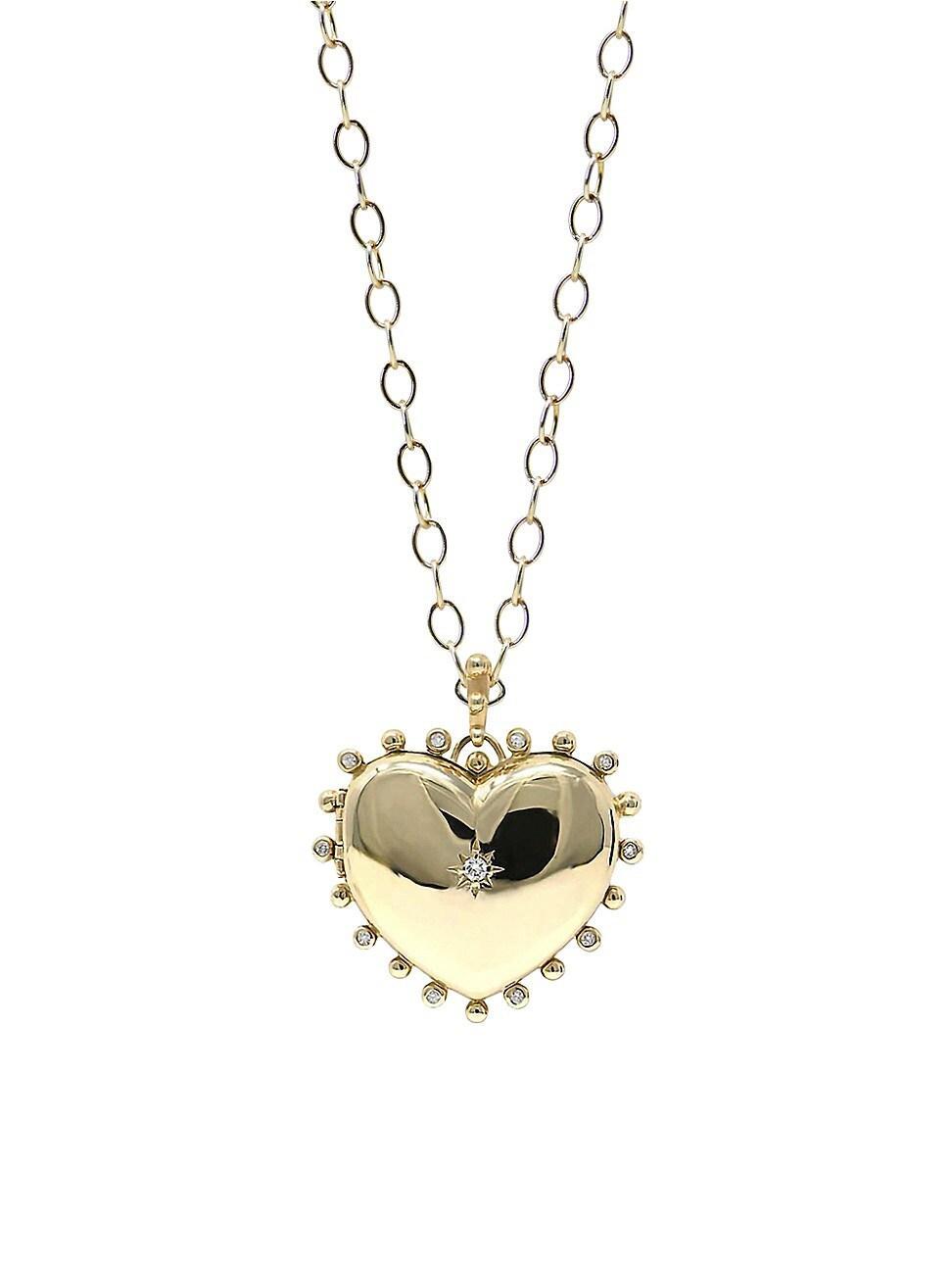 Womens Dew Drop 14K Yellow Gold & 0.13 TCW Diamond Heart Locket Necklace Product Image