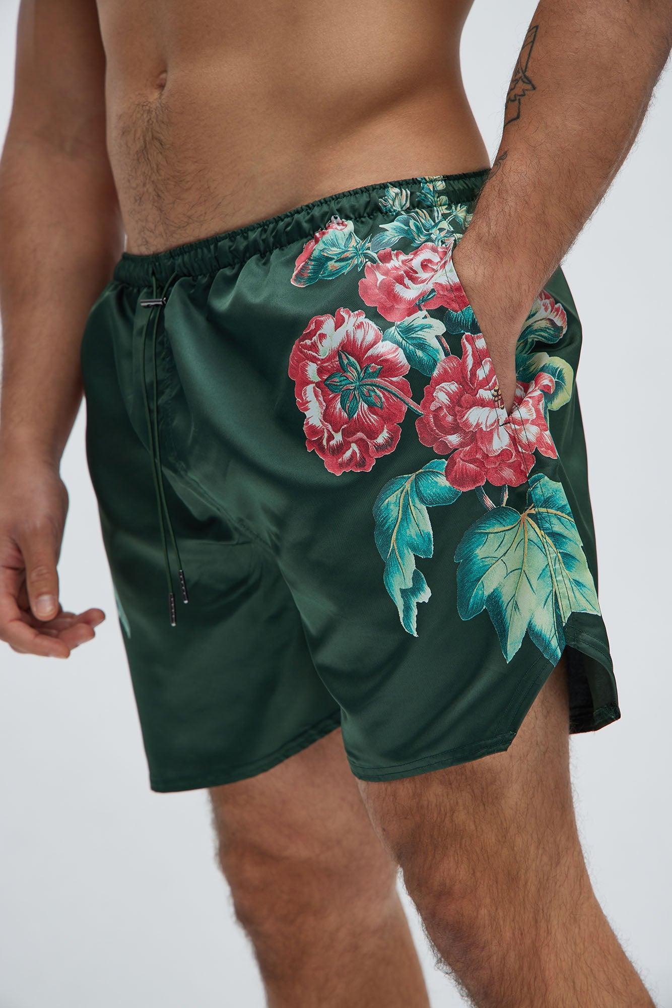 All The Flowers Swim Trunks - Green Product Image