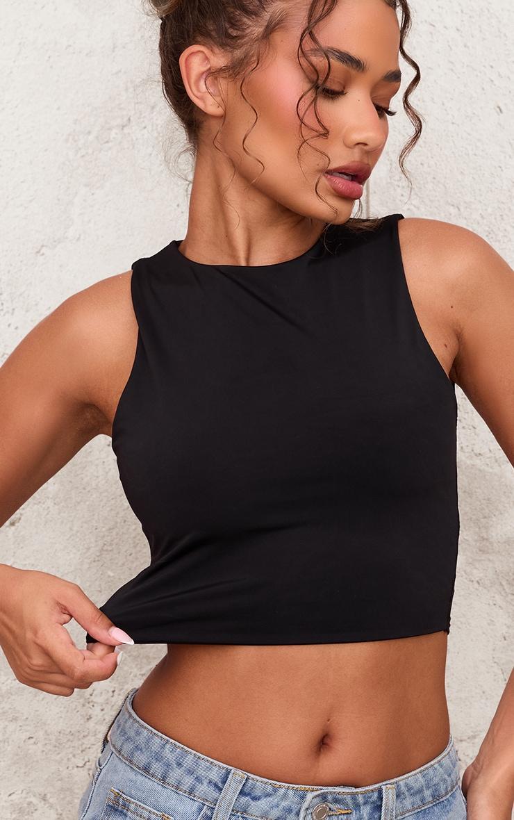 Petite Black Slinky Racer Crop Top Product Image