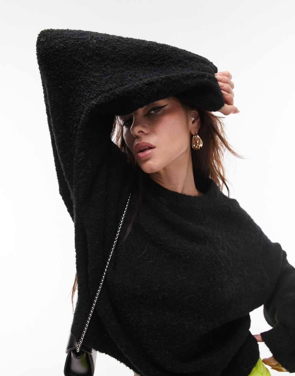 Topshop knit boxy boucle sweater in black Product Image