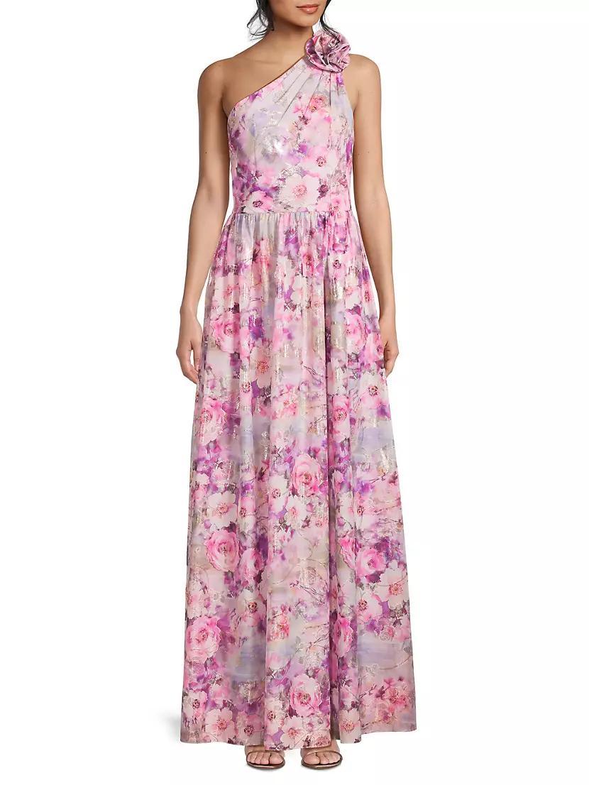 Printed Jacquard One-Shoulder Gown Product Image