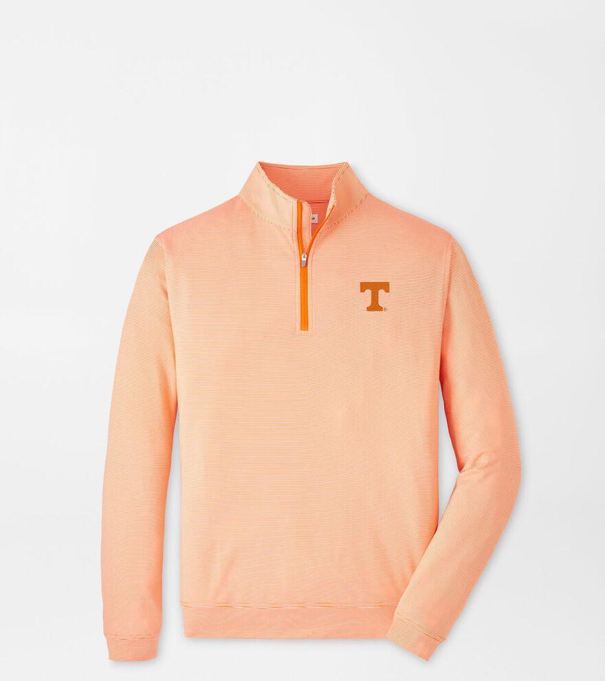 Peter Millar Mens Tennessee Perth Mini-Stripe Performance Pullover | Color: Orange / White | Size: M Product Image