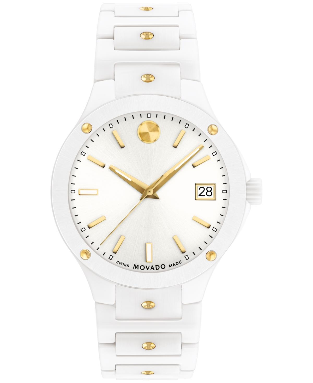 Movado Womens Se Swiss Quartz White Ceramic Yellow Pvd Bracelet Watch 33mm Product Image