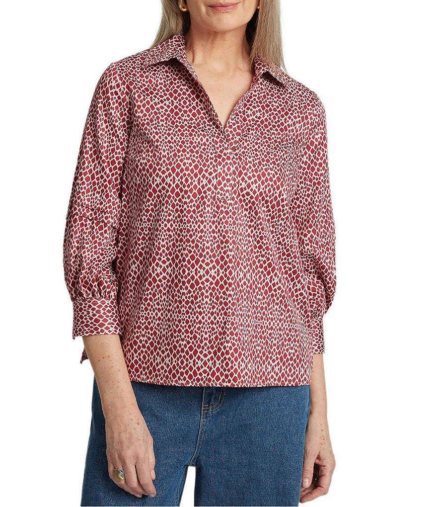 Foxcroft Frankie Abstract Snakeskin Collared Neckline 3/4 Sleeve Blouse Product Image