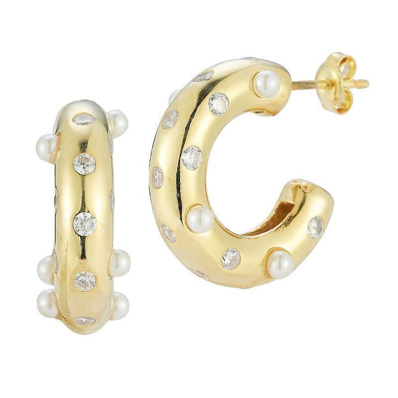 Sunkissed Sterling Cubic Zirconia & Freshwater Cultured Pearl Hoop Earrings, Womens, Yellow Product Image