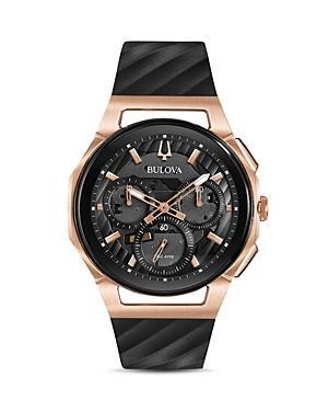 Men's Bulova Curv Chronograph Two-Tone Strap Watch with Black Skeleton Dial (Model: 98A185) Product Image