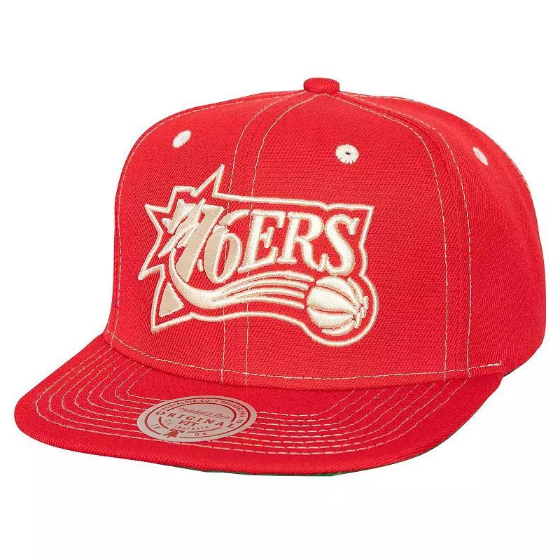 Mens Mitchell & Ness Red Philadelphia 76ers Energy Contrast Snapback Hat Product Image