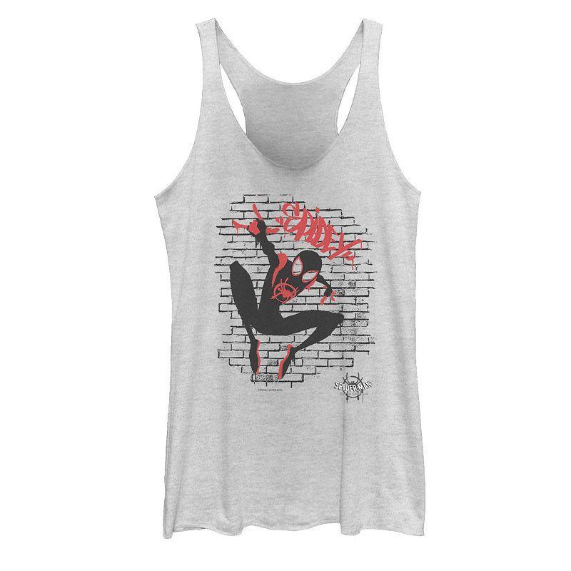 Juniors Marvel Spider-Man Spiderverse Graffiti Graphic Tank Top, Girls White Grey Product Image