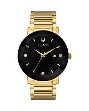 Bulova Mens Black Dial Diamond Gold Stainless Steel Bracelet Watch Product Image