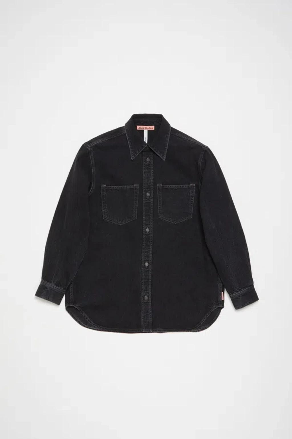 Denim Button-up Shirt - Relaxed Fit In Black Product Image