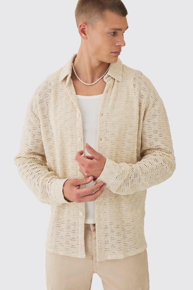 Oversized Long Sleeve Crochet Shirt | boohooMAN USA Product Image