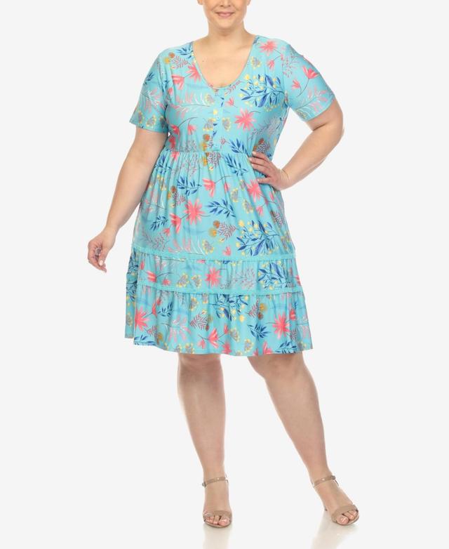 White Mark Plus Size Floral Short Sleeve Knee Length Dress Product Image