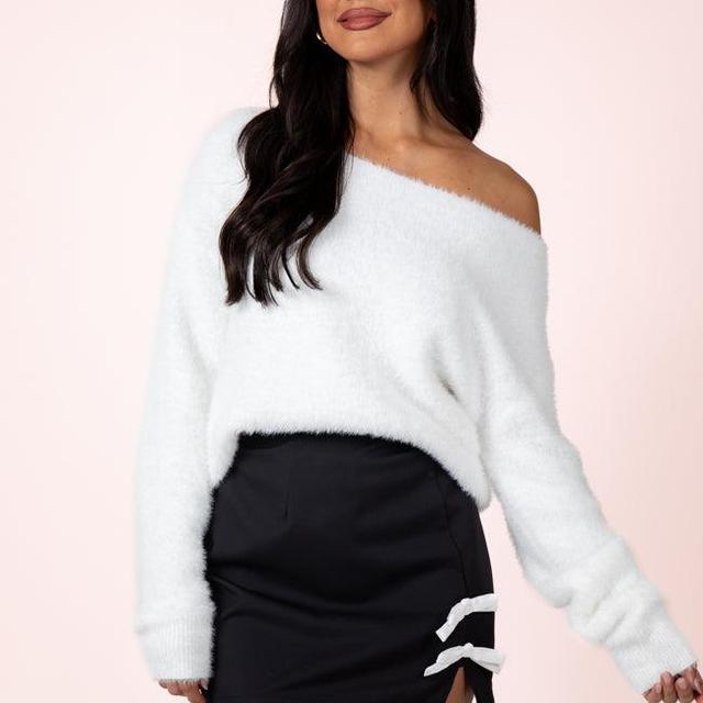 Sweet Memories Ivory Boatneck Fuzzy Sweater Product Image