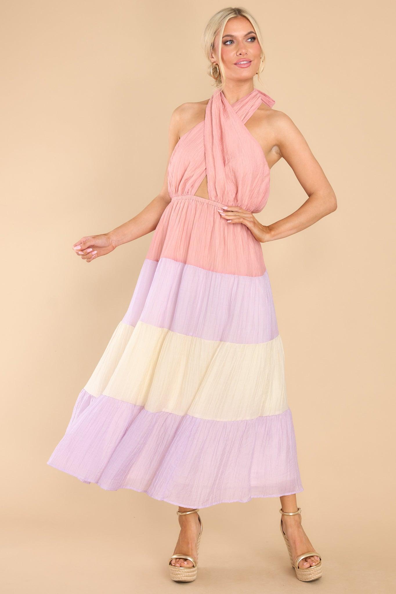 Falling Into Love Pink Multi Maxi Dress Product Image