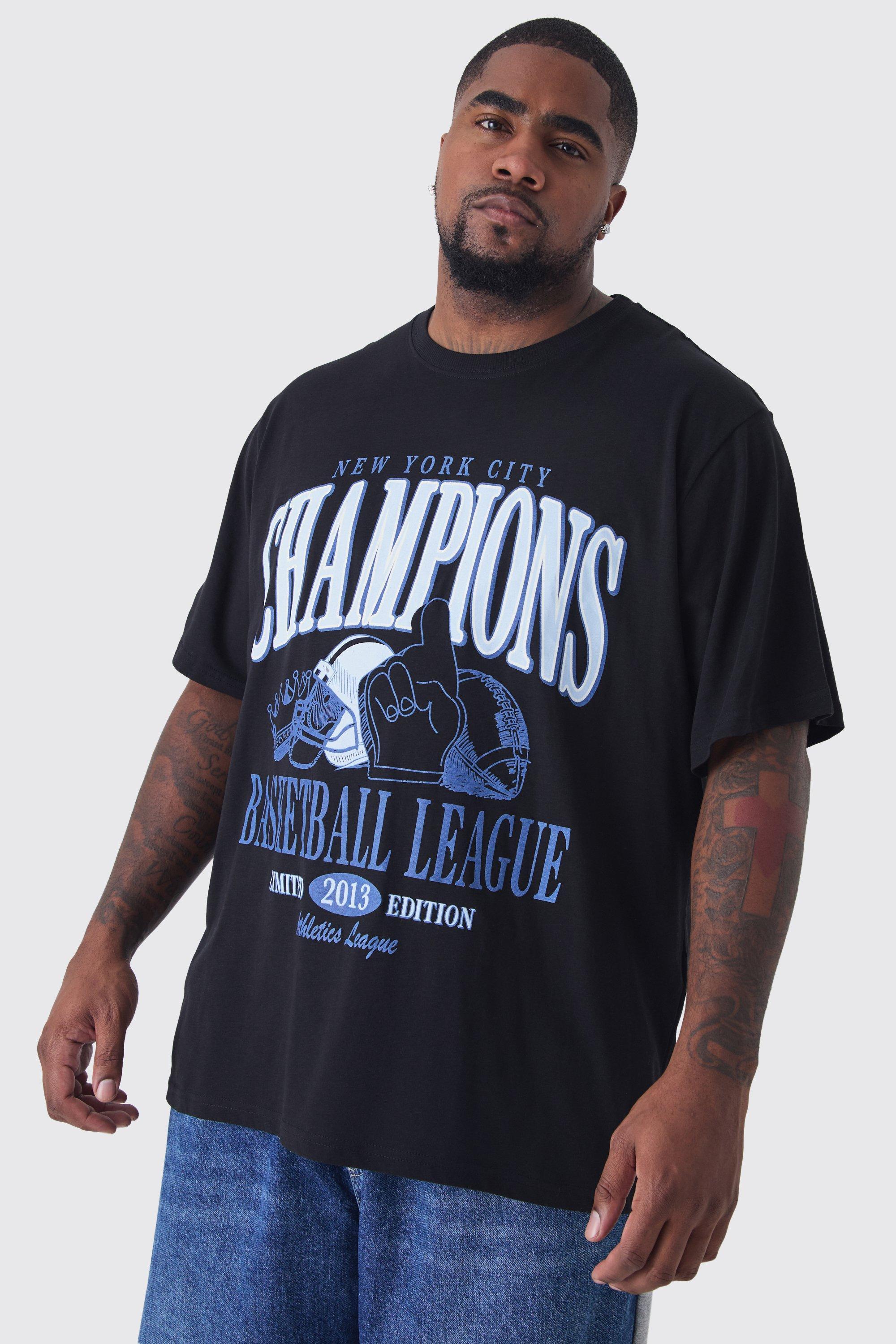 Plus Basketball League Print T-shirt in Black | boohooMAN USA Product Image