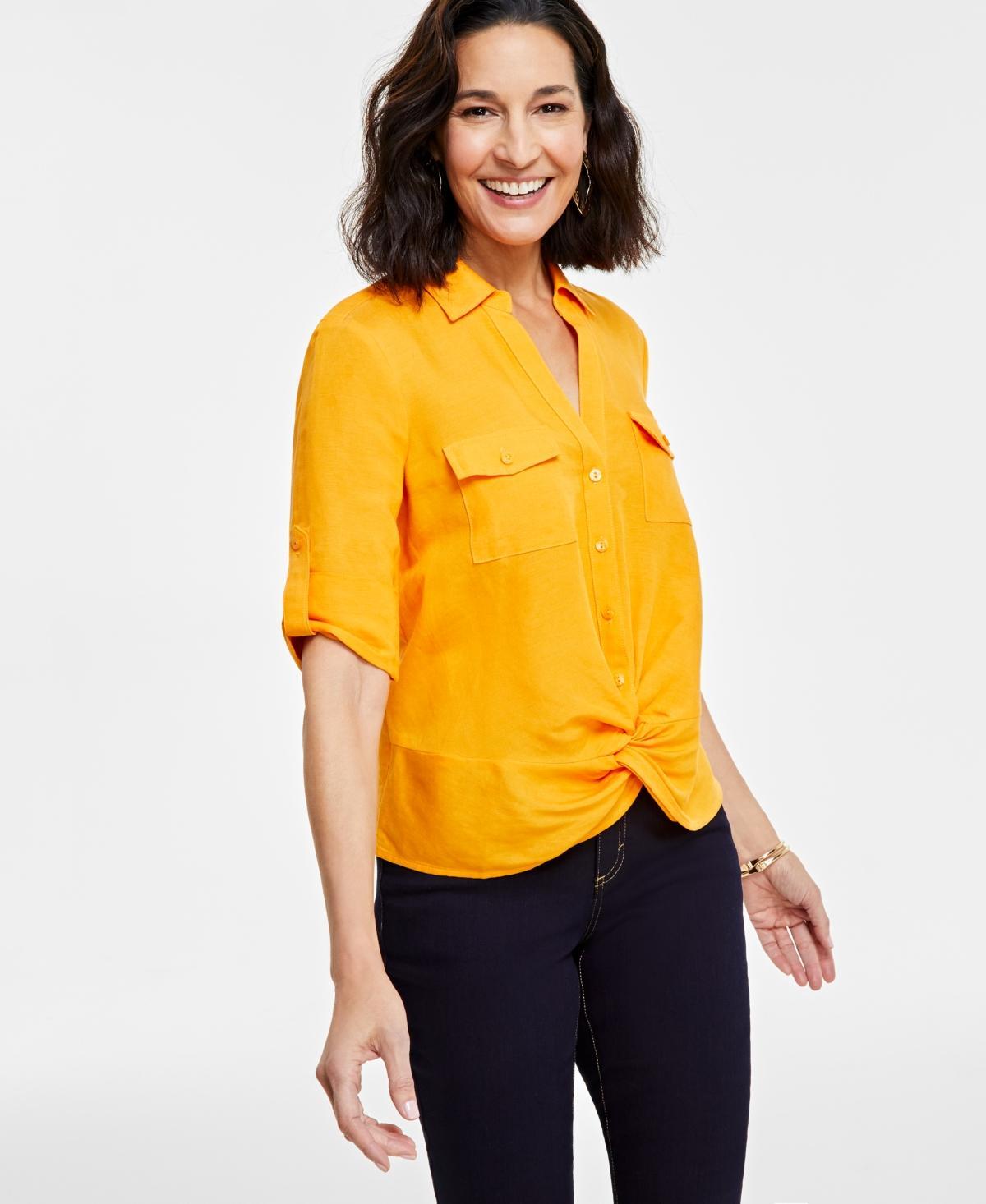 I.n.c. International Concepts Womens Linen Twist-Hem Blouse, Created for Macys Product Image