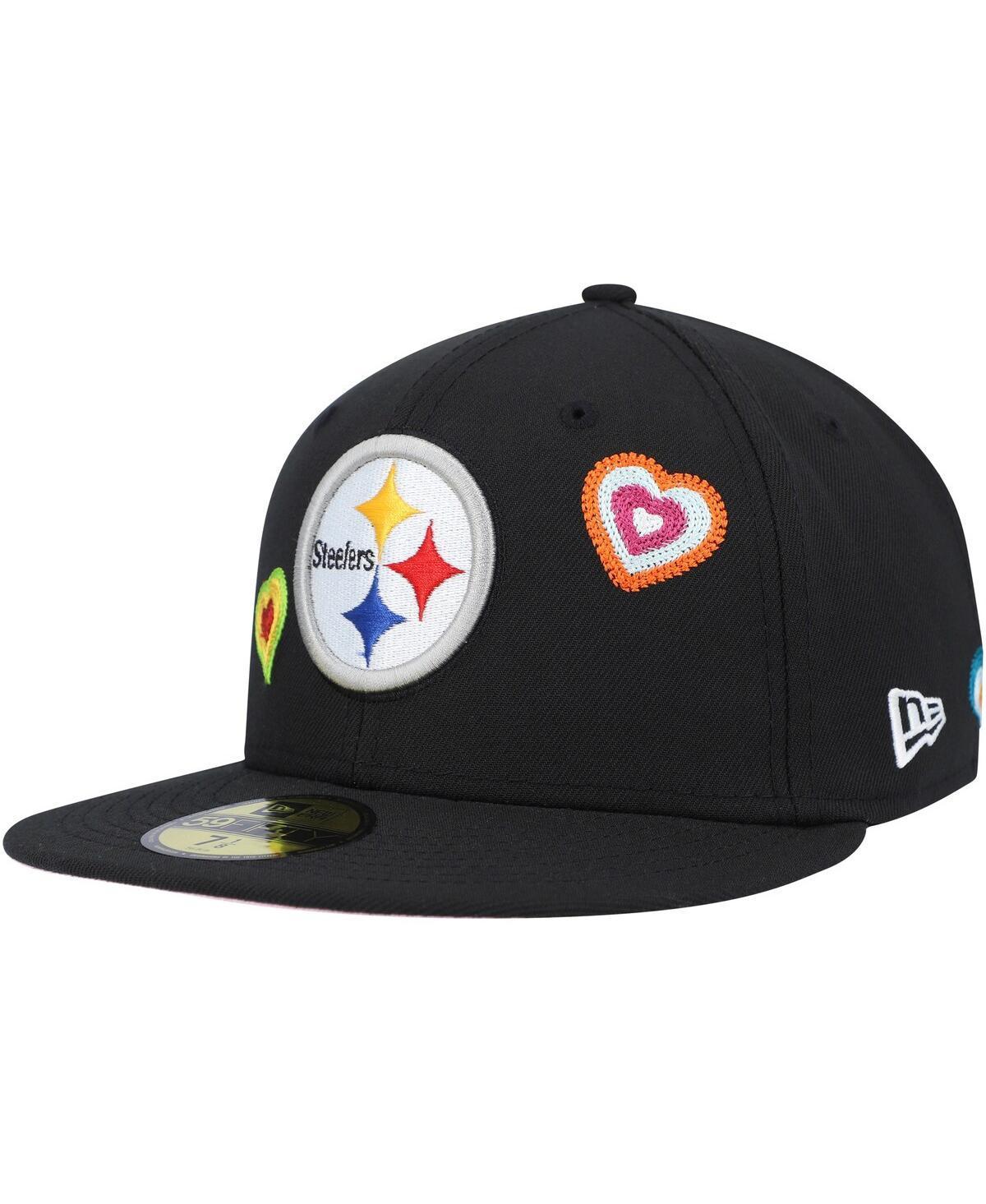 Mens New Era Black Pittsburgh Steelers Chain Stitch Heart 59FIFTY Fitted Hat Product Image