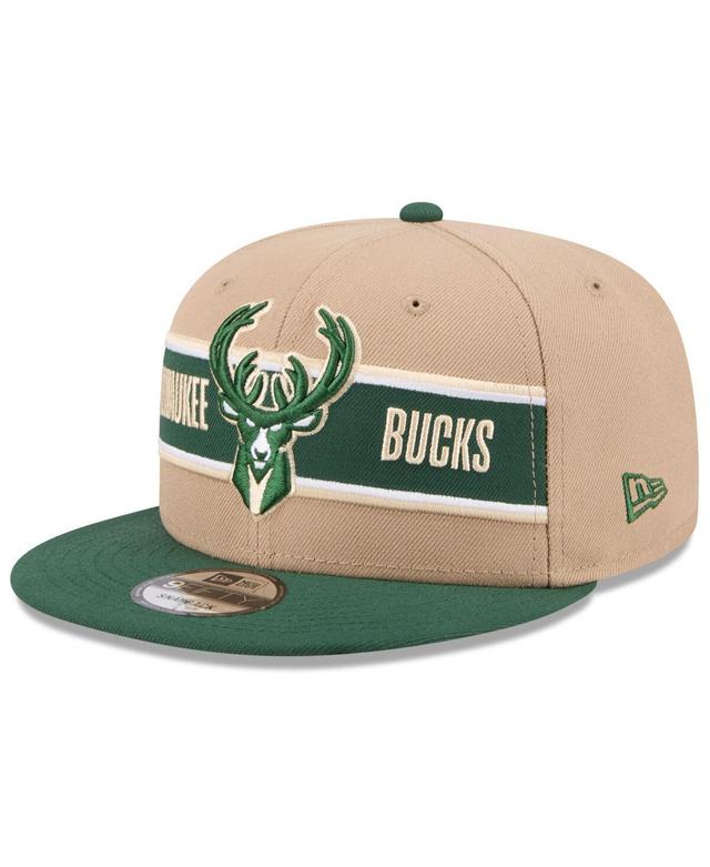 New Era Mens Tan Milwaukee Bucks 2024 Nba Draft 9FIFTY Snapback Hat - Tan, Hunter Green Product Image