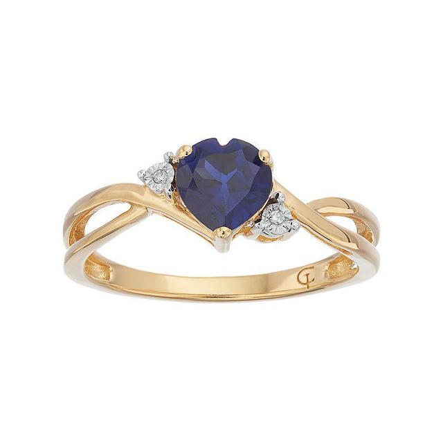 10k Gold Lab-Created Sapphire & Diamond Accent Swirl Heart Ring, Womens Blue Product Image