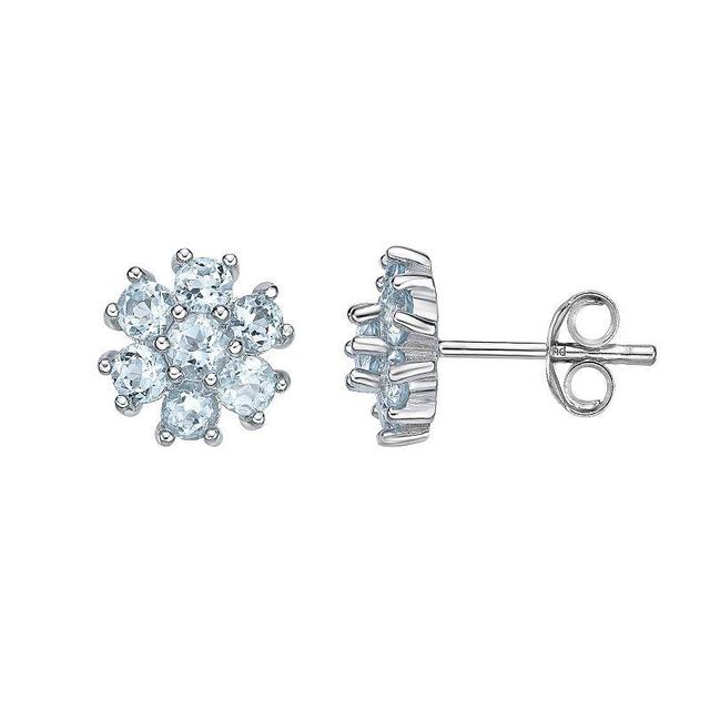 Gemminded Sterling Silver Blue Topaz Flower Stud Earrings, Womens Product Image