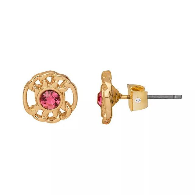 LC Lauren Conrad Gold Tone Chain Link Border Gemstone Stud Earrings, Womens, Pink Product Image