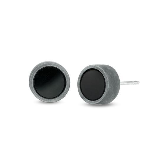 Vera Wang Men 6.0mm Onyx Sandblast Stud Earrings in Sterling Silver and Black Ruthenium Product Image