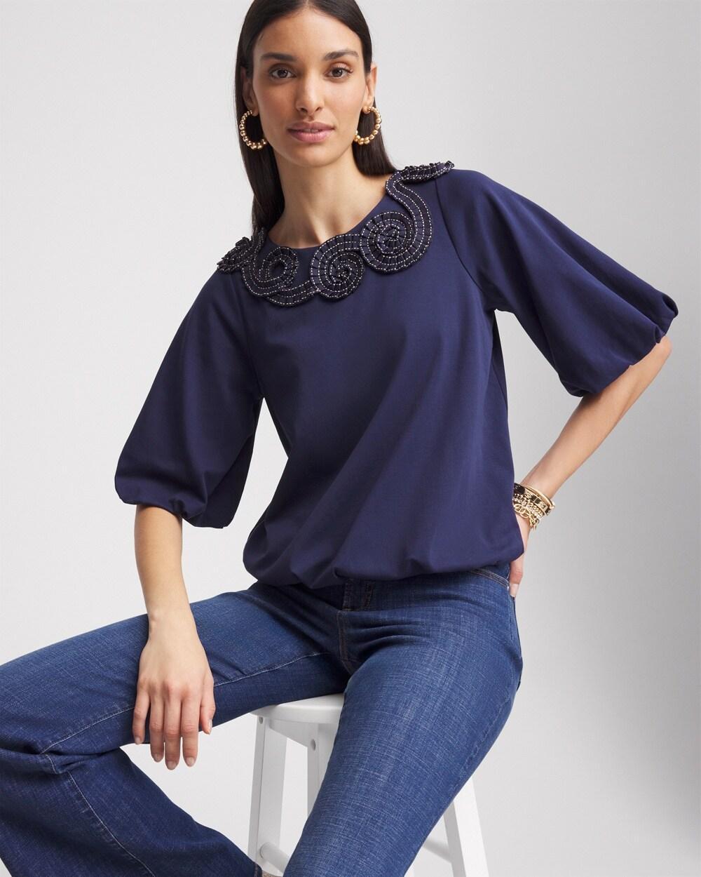 Bubble Hem Pleated Cotton Top Product Image