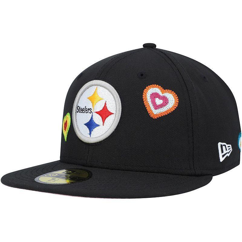 Mens New Era Black Pittsburgh Steelers Chain Stitch Heart 59FIFTY Fitted Hat Product Image