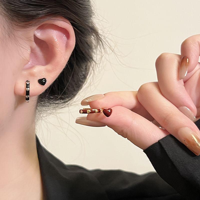 Set: Heart Glaze Stud Earring + Huggie Earring Product Image