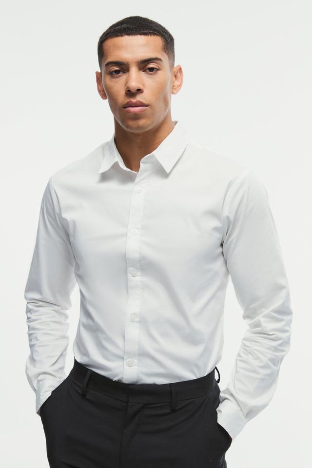 Long Sleeve Stretch Fit Shirt | boohooMAN USA Product Image