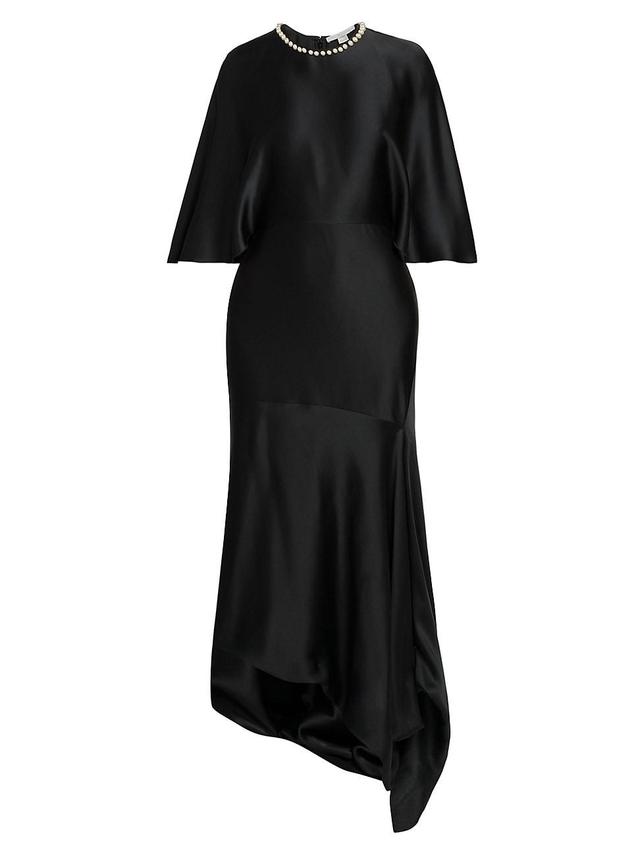 Womens Embellished Cape-Sleeve Satin Maxi Dress Product Image