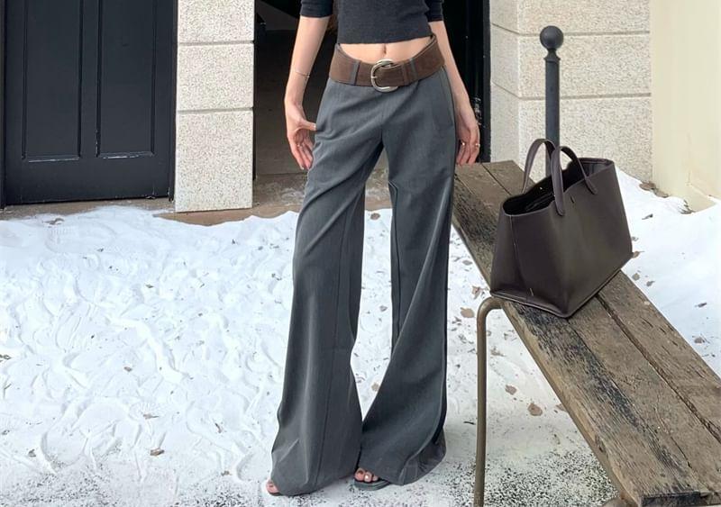 3/4-Sleeve High-Neck Crop T-Shirt / Wide-Leg Dress Pants Product Image