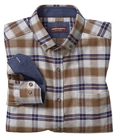 Johnston  Murphy Brushed Heather Plaid Print Long Sleeve Woven Shirt Product Image