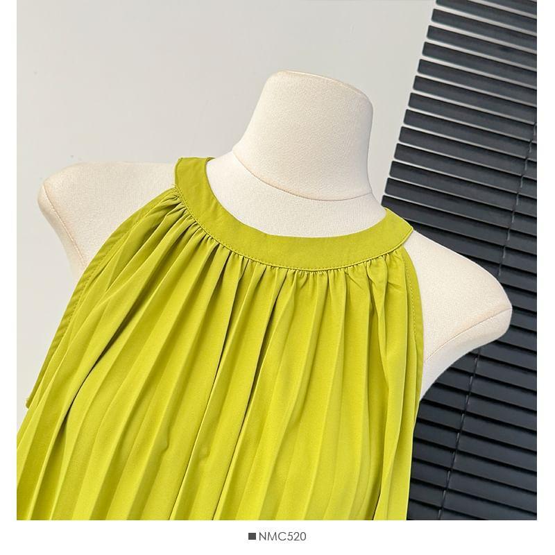 Sleeveless Pleated Halter Maxi Dress Product Image