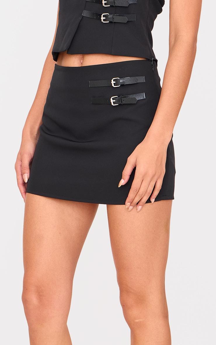 Black Tailored Woven Buckle Mini Skirt Product Image