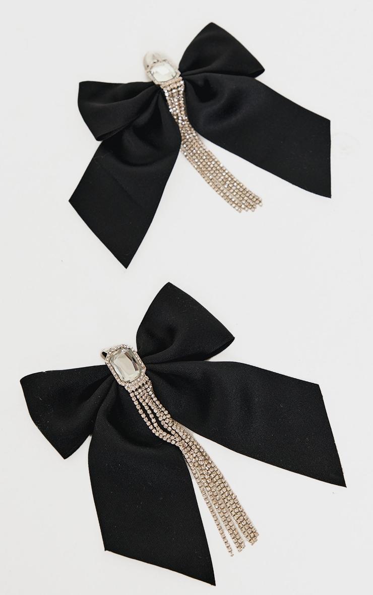 Black Oversized Satin Bow Jewel Diamante Statement Earrings Product Image