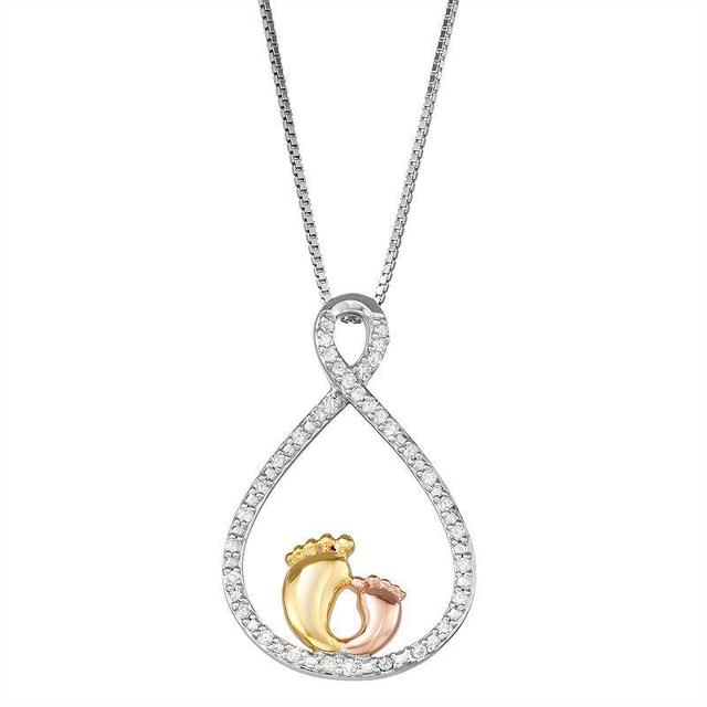 Two Tone Gold Sterling Silver 1/8 Carat T.W. Diamond Footsteps Pendant Necklace, Womens Pink Tone Product Image