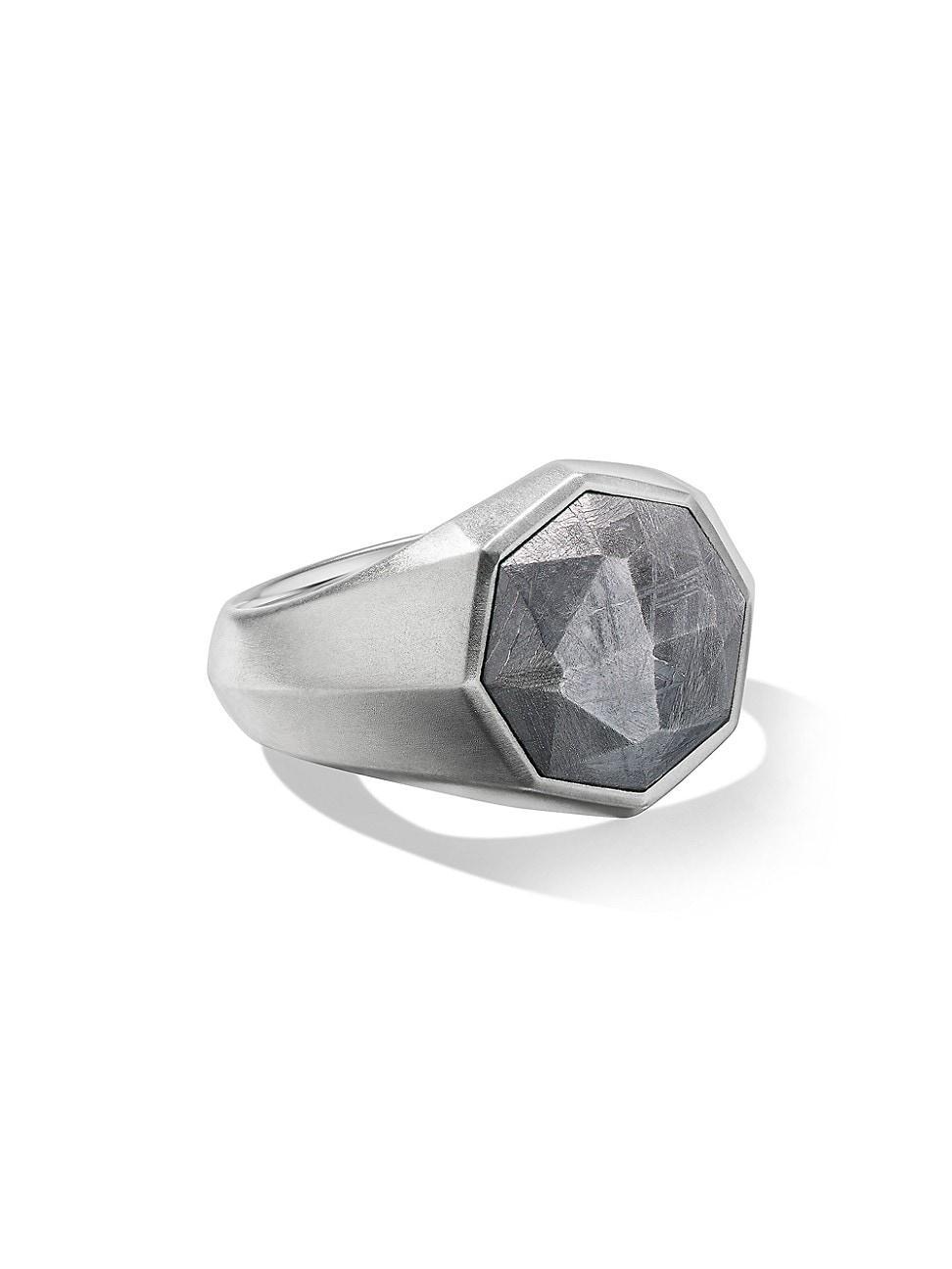 Mens Faceted Signet Ring in Sterling Silver Product Image